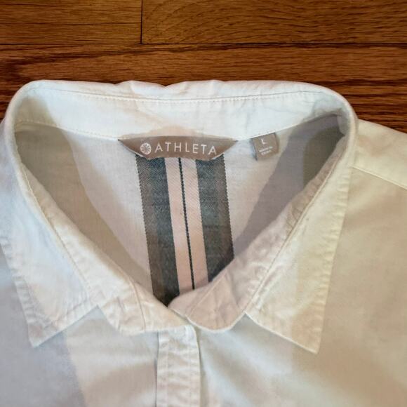 Athleta Marinwood White Button Down Shirt Back Stripe Women’s Large - Picture 4 of 8